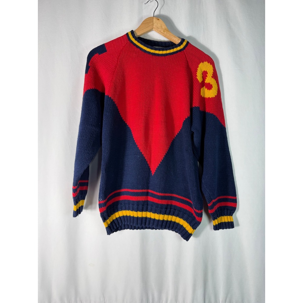 JBJ Sports 1980s Vintage Red Navy Yellow Sport Sweater Size L